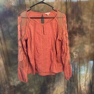 Salmon Long Sleeve Blouse with keyhole neckline